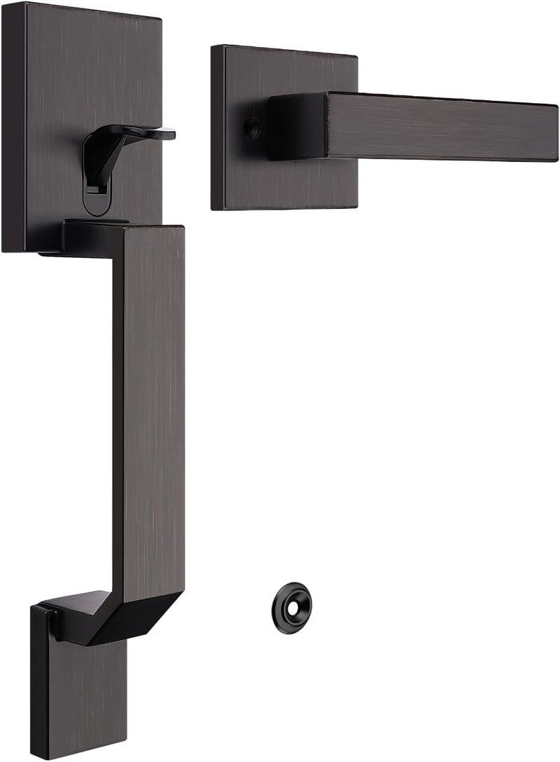 Tinewa Square Oil Rubbed Bronze Front Door Handle with Classic Door Lever, Upgrated Exterior Door Entry Handle No Lock, Reversible for Left & Right Handed - Image 1